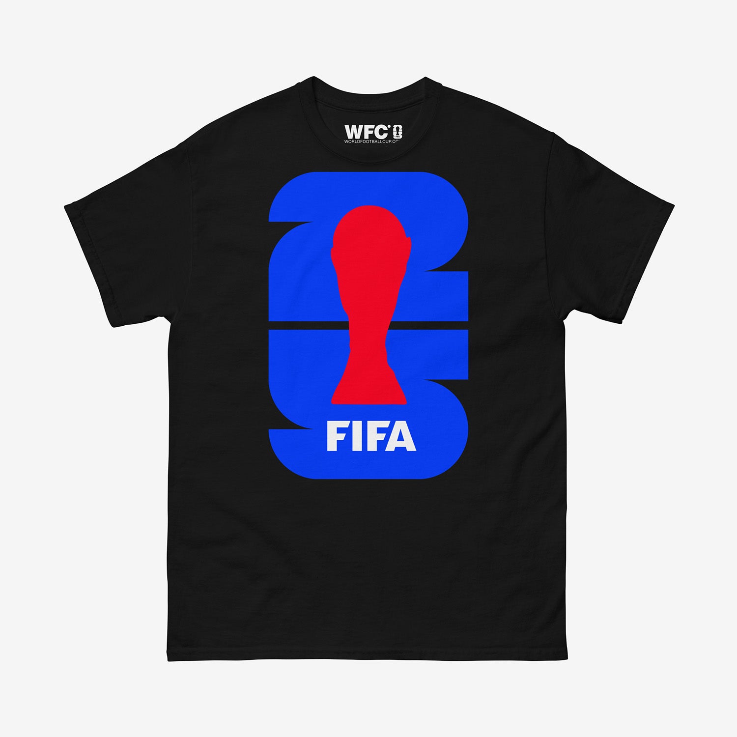 Minimalist world cup FIFA 2025 logo black unisex tee. From worldfootballcup.com