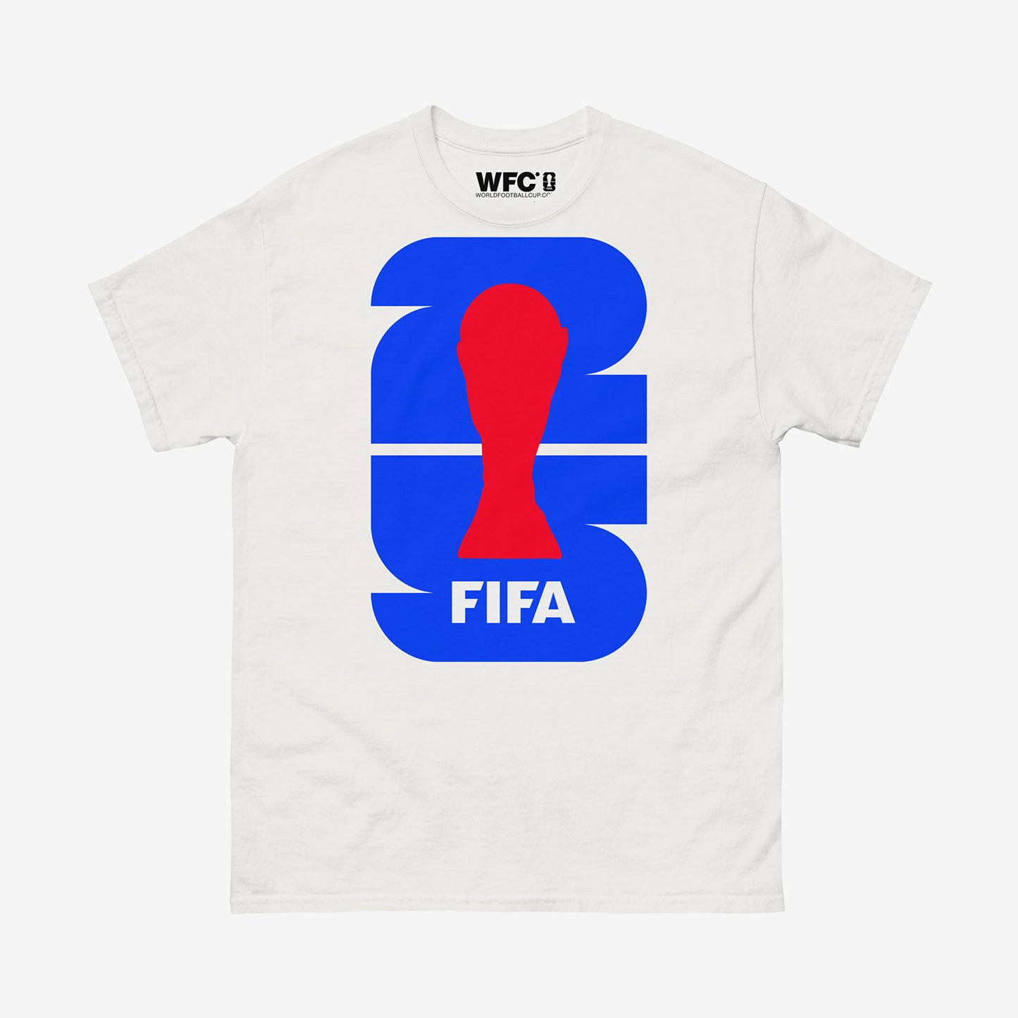 Minimalist world cup FIFA 2025 logo white unisex tee. From worldfootballcup.com