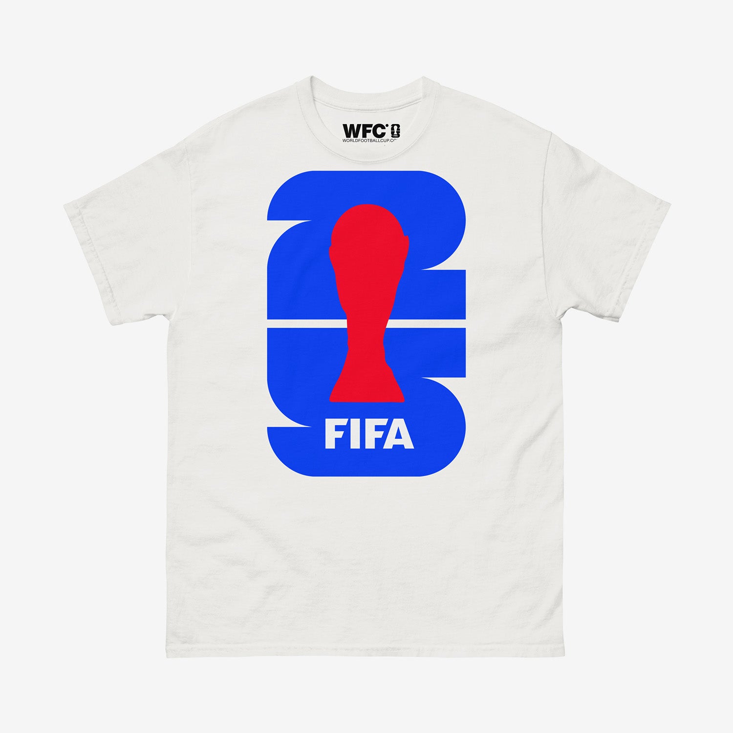 Minimalist world cup FIFA 2025 logo white unisex tee. From worldfootballcup.com