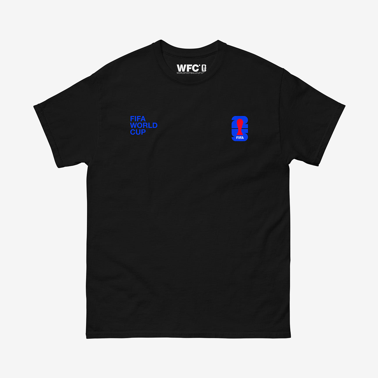 Minimalist FIFA 2025 design black unisex tee with logo and 'Fifa World Cup' slogan.