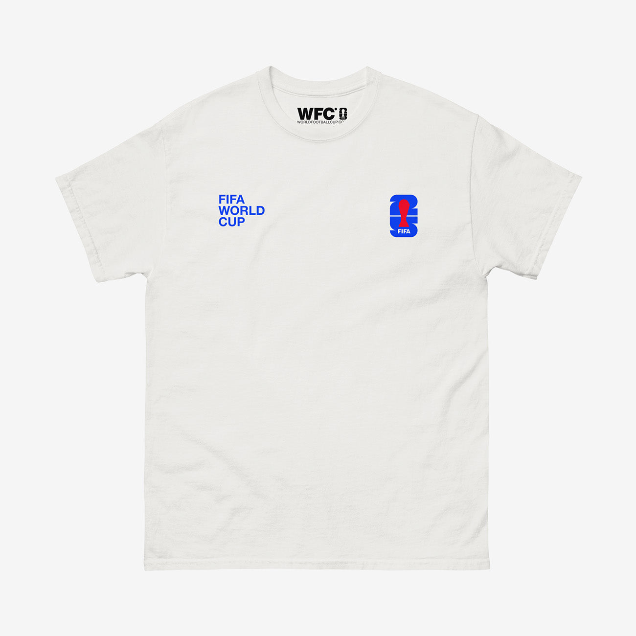 Minimalist FIFA 2025 design white unisex tee with logo and 'Fifa World Cup' slogan.