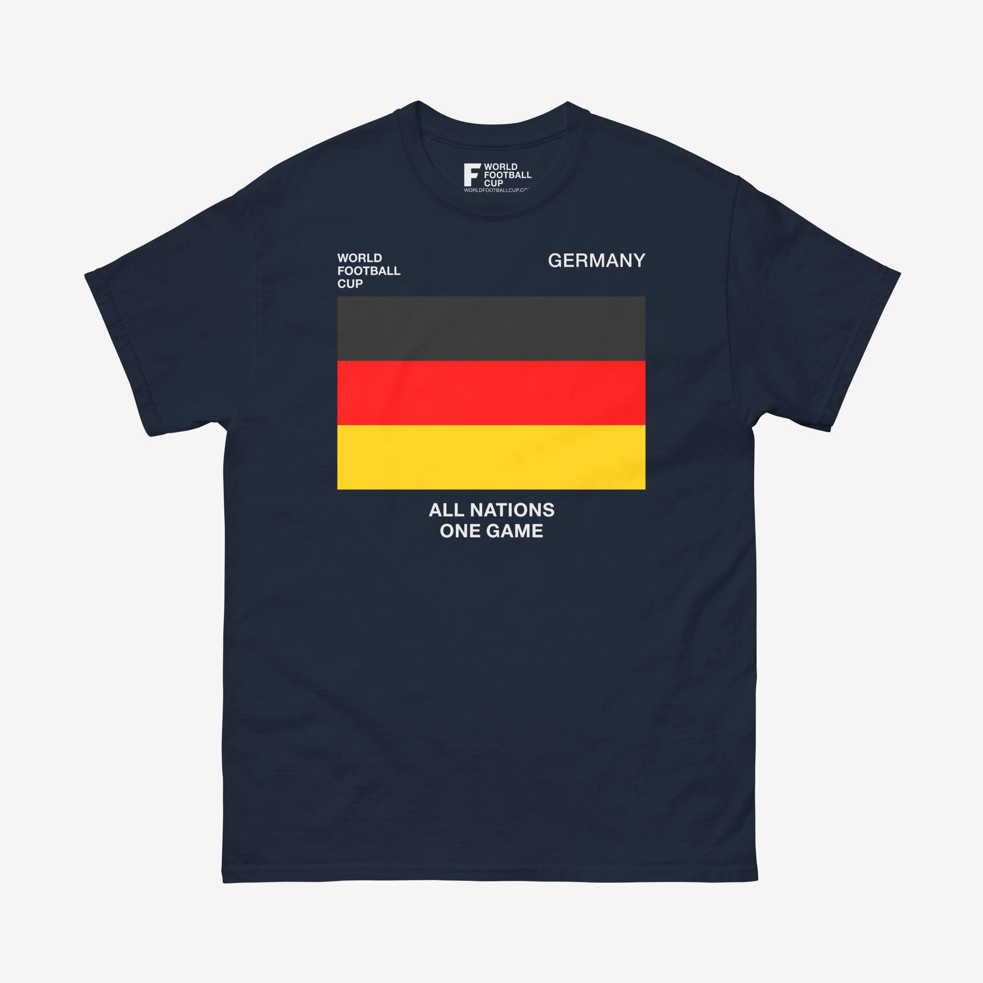 Germany 2025 FIFA World Cup shirt featuring German flag and national team graphics on navy tee – From worldfootballcup.com