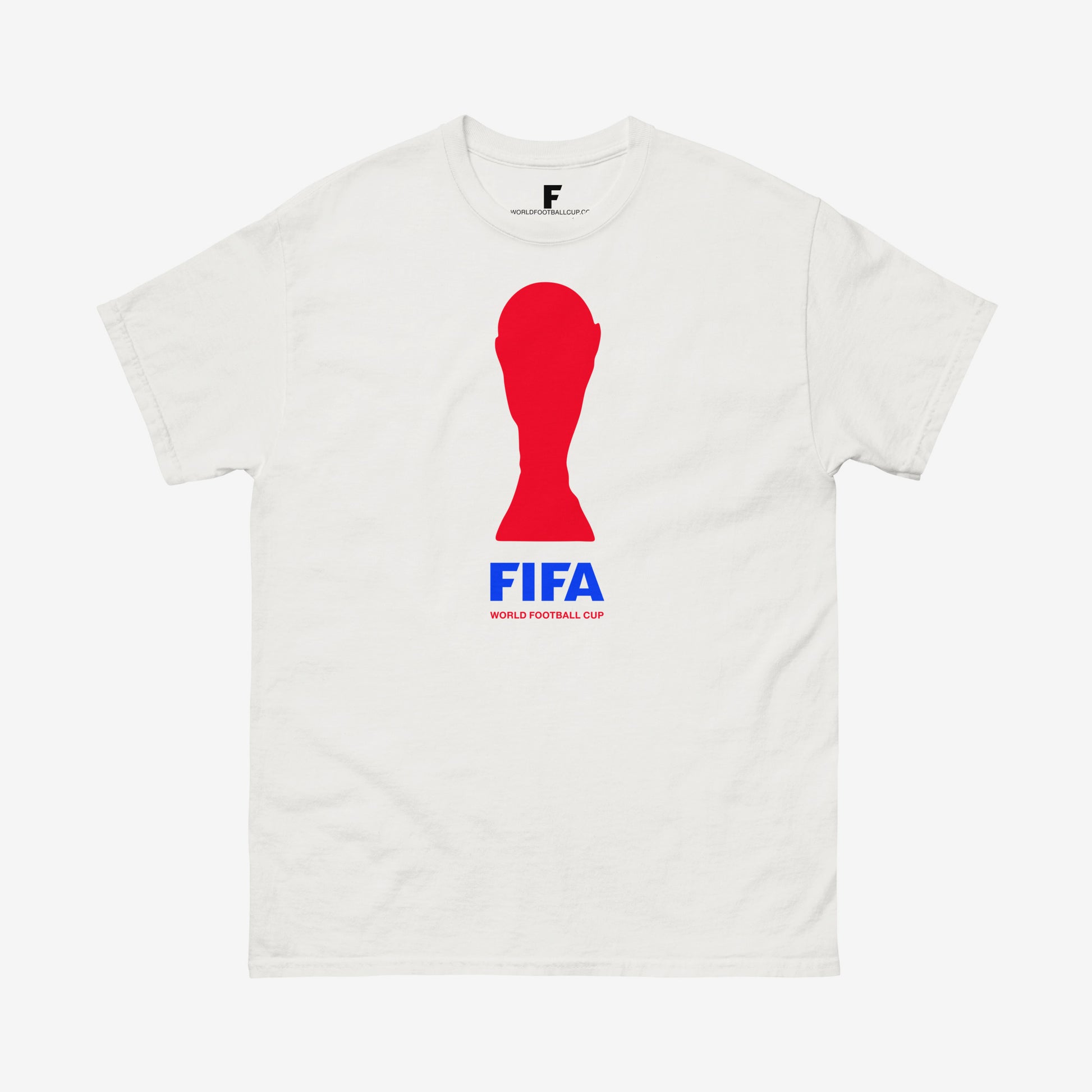USA 2025 football tee with FIFA Cup logo in red and blue on white cotton – From worldfootballcup.com