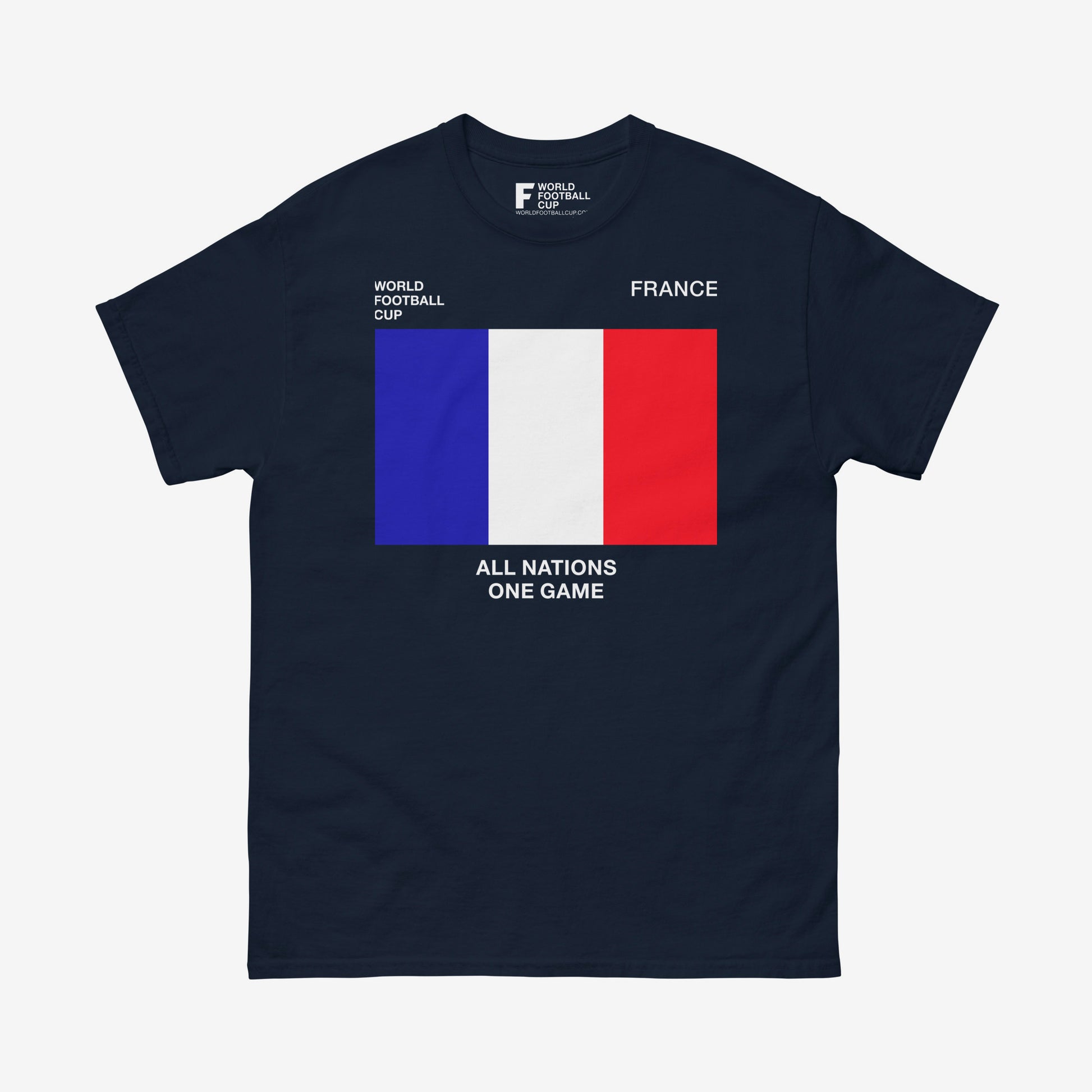 France 2025 World Cup shirt with French flag and FIFA graphics on navy tee – From worldfootballcup.com