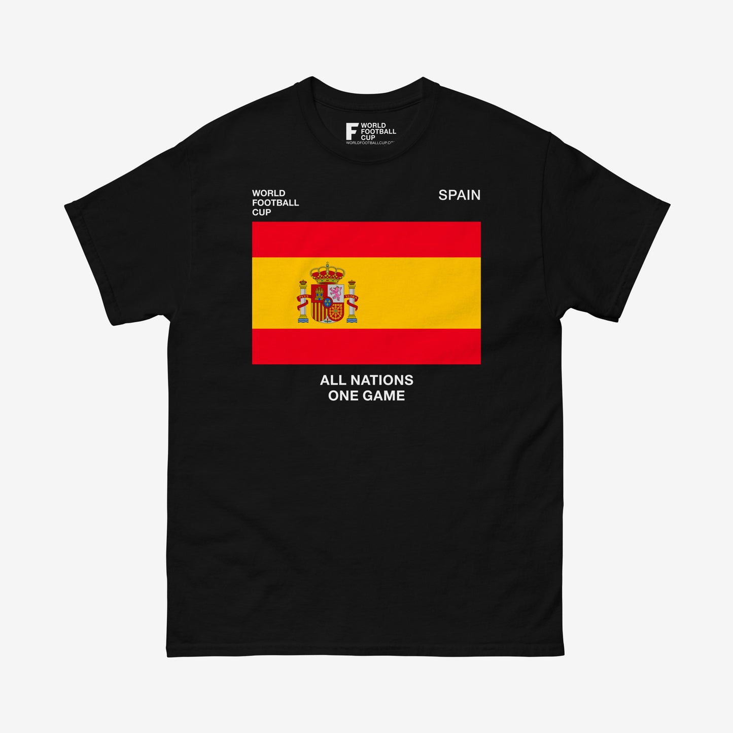 Spain 2025 FIFA World Cup shirt featuring Spanish flag and national team graphics on black tee – From worldfootballcup.com