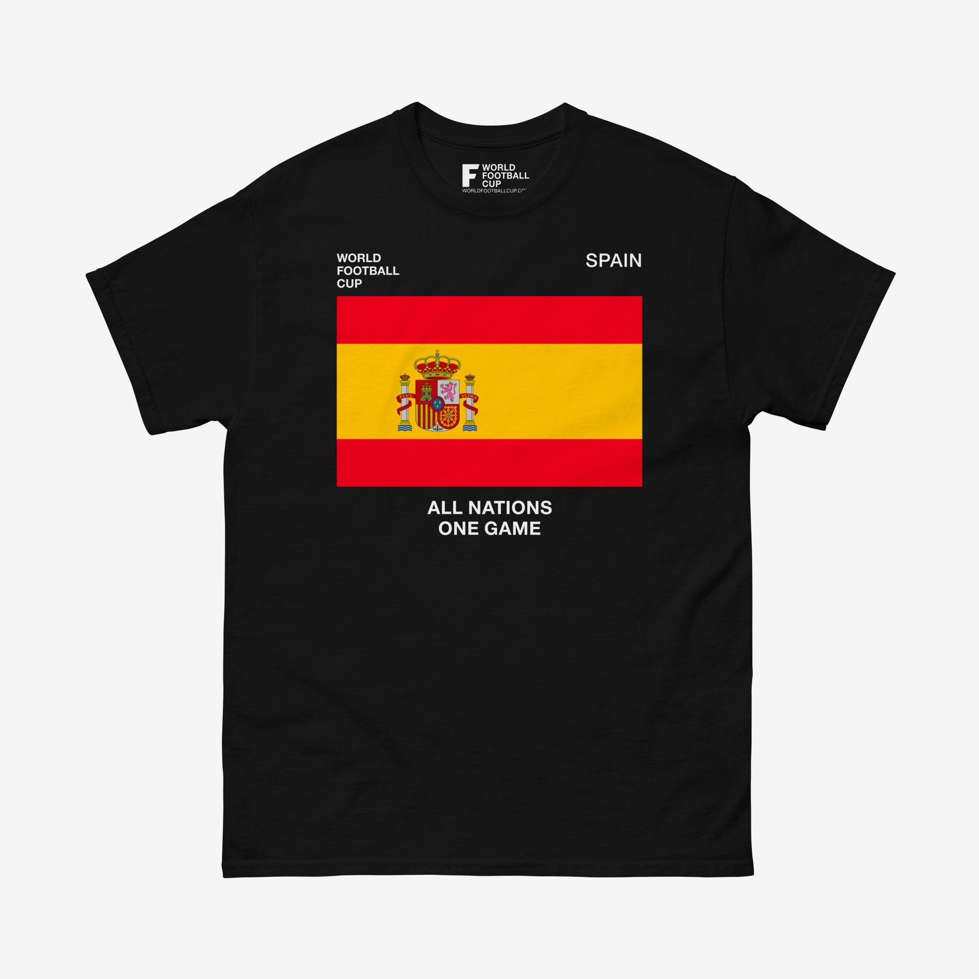 Spain 2025 FIFA World Cup shirt featuring Spanish flag and national team graphics on black tee – From worldfootballcup.com